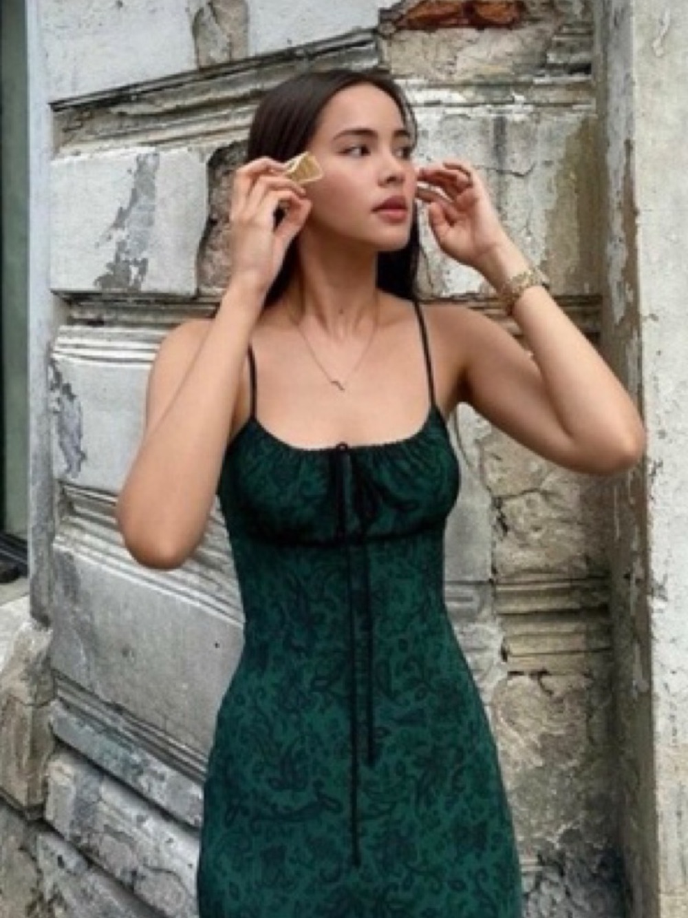 Réalisation Par 100% silk Inez mini green dress in Dazed Noir